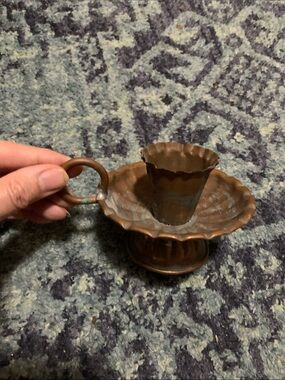1970’s Vintage Egyptian pewter washed copper 4” hand made candle holder